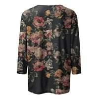 Ženske majice za rukavice u obliku rukava V V vrat Boja blok Dressy Tops Trendy šuplje cvjetne bluze