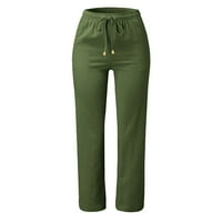 ManXivoo ženske hlače Ženske casual hlače Čvrsti pamučne pantalone sa džepom dugih hlača široke pantalone za noge za žene zelene boje