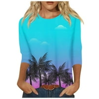 Feternal ženska modna casual havajska plaža na plaži na rukavu tiskani okrugli vrat majica Top prevelika