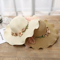 Slamne šešire za žene sa cvjetnim dekorom, ženski široki rub sunčani šešir, ljetna plaža vrt čaj za