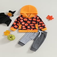 Toddler Boy Halloween odjeća bundeve print dukseve s dugim rukavima Elastični struk Stripe patchwork