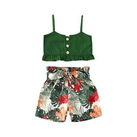 Fanvereka Baby Girls Ljeto odijelo prema dolje zelene boje bez rukava + ostavlja cvjetne tiske duge