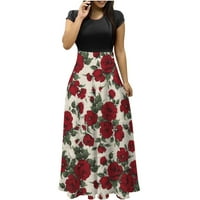 Ljetna haljina za žene s kratkim rukavima za tisak cvjetnog uzorka Okrugli vrat Midi fit i flare modna