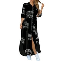 Ženska modna štampa asimetrična haljina rever gumb V-izrez Dugi rukav košulju s rukavicama bež xxxxxl