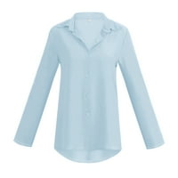 Ženske plus veličine Bluze za čišćenje dugih rukava V izrez košulje za žene Business casual gumb dolje Ležerne prilike labavih montaža svijetlo plava s
