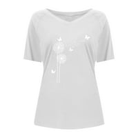 Tkinga modna ženska moda V-izrez maslačak za pulover, ležerna majica kratkih rukava bijela s