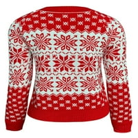 Voguele Women Jumper vrhovi pleteni božićni džemper posadni vrat Xmas džemperi šik pulover labav crveni