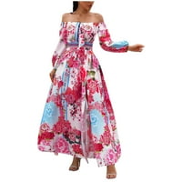 Ženske van ramena Maxi haljine s dugim rukavima cvijeće za rukav Ispiši večernji cvjetni swerch haljina
