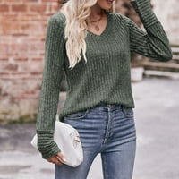 Fabiurt bluza za žene Ženske modne casual v izrez Lood Tops dugih rukava Puloveri džemperi Twirts, zelena
