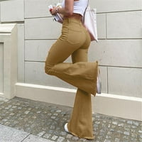 Žene ripped traperice hlače visoke struke ravne pantalone za ravne snage gube duge hlače s džepovima
