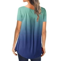 Ženske vrhove bluza od pune boje kratkih rukava s majicom Henley ljeto plava s