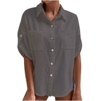 Ljetne bluze za žene ljeto majica dolje majica Ženska bluza s kratkim rukavima, pune boje vrhova autobusa