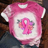 Majica za podizanje raka dojke za žene za žene kratki ružičasti ružičasti grafički grafički vrat Osnovna