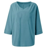 Umfun ženski džemper modni ženski rukavac s V-izrezom, puna casual majica bluza plavi l