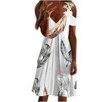 Haljine za žene Elegantne V-izrez kratki rukav visoki struk Ljetna dužina gležnja A-line bijela puna