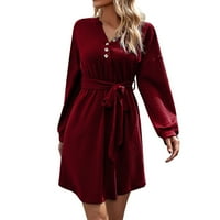 Plus veličina haljina za žene Čvrsta boja na dugih rukava sa dugim rukavima vezana pletena kratka haljina