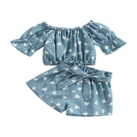 Amshibel Toddler Baby Girls Ljeto odijelo Skup srca Cvjetni ispis Kratki rukav sa ramena + kratke hlače