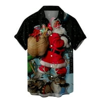 Honeeladyy Men Casual Baghts Božićni Santa Claus Print sa džepom Ispajanje kratkih rukava bluza Majica