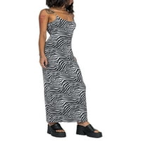 Eyicmarn ženska haljina za bodycon cvjetni print zebra trak print koktel haljina bez rukava ljetna haljina