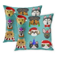 Životinjski pas mačka lica u božićnoj luk kravatu Zbirka karaktera slatka egzotična jastučna futrola set jastuka od 2