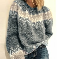 Zimski džemperi za žene plus veličine modnih žena O-izrez dugi rukav Leoaprd patchwork pleteni topli