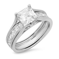 2. CT Princess Cut originalni kultivirani dijamant SI1-si J-K 14K bijeli zlatni angažman vjenčani mladenci dizajnerski prsten bw set w kristalno bočno kamenje veličine 6