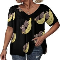 Banana Sloth ženska majica kratkih rukava labavi fit grafički tees v bluza za bluze casual vrhovi