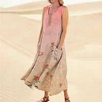 Haljine za žene QWANG Žensko ljetno casual modni ispisani džep okruglih vrata bez rukava