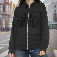 Ženski kardigan ženski puni zip hoodie ispisana prevelika košulja dugih rukava kaput zimska odjeća za