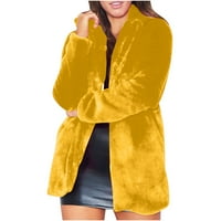 Ženska zimska kaputa od runa rever otvorena prednja fur fur dugačka jakna od jakne sa džepovima Yellow