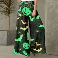 Ženska modna Halloween Print Casual Loose Street ravno nogu hlače zelena xxxxxl