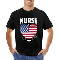 Medicinska sestra američka zastava Heart muške majice pamuk casual kratkih rukava poklon tee crni