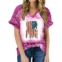 Kravata tiskane majice za žene Dan nezavisnosti Ljeto kratki rukav casual v izrez SAD Zastava zastava