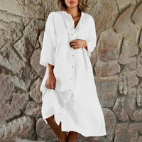 GAISEEIS ženska pamučna haljina haljina s gumbom Ležerne prilike Laise Maxi haljine bijeli l