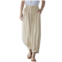 Ženske čvrste boju konusne hlače od pamučne posteljine nacrtaju elastične struke hlače gamaše casual