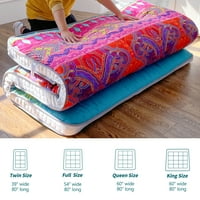 Futon madrac, podstavljeni japanski podni madrac prekriven krevet za krevet, ekstra gusta sklopiva jastučić za spavanje s zavojima i torbama za pohranu, kraljica veličine