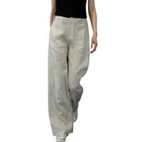 DMQUPV Womens Pješačke hlače posteljine za žene bijele točne široke noge visokog struka hlača na plaži