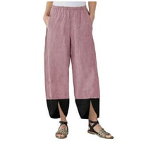 Ženske pantalone bavi se ispod $ žensku povremene pamučne posteljine čvrste patchwork neregularne hlače sa širokim noga ružičastom