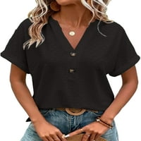 Paille ženska majica kratki rukav ljetni vrhovi V izrez T majica Comfy plaža Tunika bluza crna 3xl