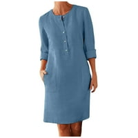 Ženske haljine ruhove casual haljina, prebaci Henley Summer haljina plava xl