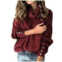Hupta ženski gumb Turtleneck pulover dugih rukava labav pleteni džemper vrhovi