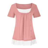 Scyoekwg ženski ležerni kratki rukav na vrhu labavih bluza trendi okruglih vrata naleted košulje klasične čvrste boje T majice Pink XXXL