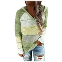 Ženski džemperi plus veličina kardigan pulover boja blok za crtanje kapuljača s kapuljačom s dugim rukavima