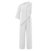 Pgeraug pantalone za žene asimetrična čvrsta boja od ramena široki nogašnji kombinezoni za žene za žene bijela 2xl