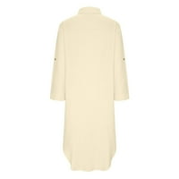 Ljetne haljine za žene Ležerne prilike pune boje pamučne posteljine V rezervni reč s dugim rukavima