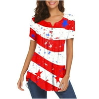 MLQIDK Žene vrhovi američke zastave Majice Ljetni kratki rukav V izrez Bluze 4. srpnja Flowy Button
