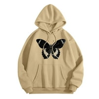 LisingTool vrhovi za žene Ležerne prilike modni leptir Print Hoodie Grafički izvlačenje pulover Preppy