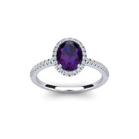 Superjeweler Carat ovalni oblik ametist i halo dijamantni prsten u srebru sterlinga za žene