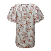 Ženske bluze za bluza Žene plus kratki rukav Slatke cvjetne ljetne majice V-izrez Pink xxl