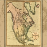 24 X36 Galerija poster, Mapa Sjeverna Amerika Pred Sjedinjene Države 1811
